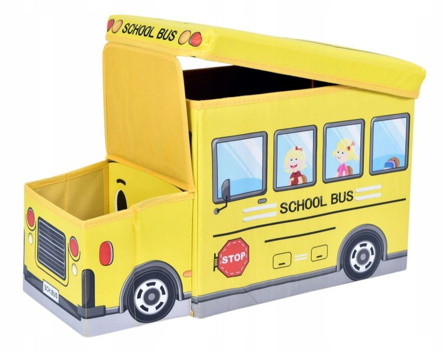 Nowy żółty kosz na zabawki pranie Autobus