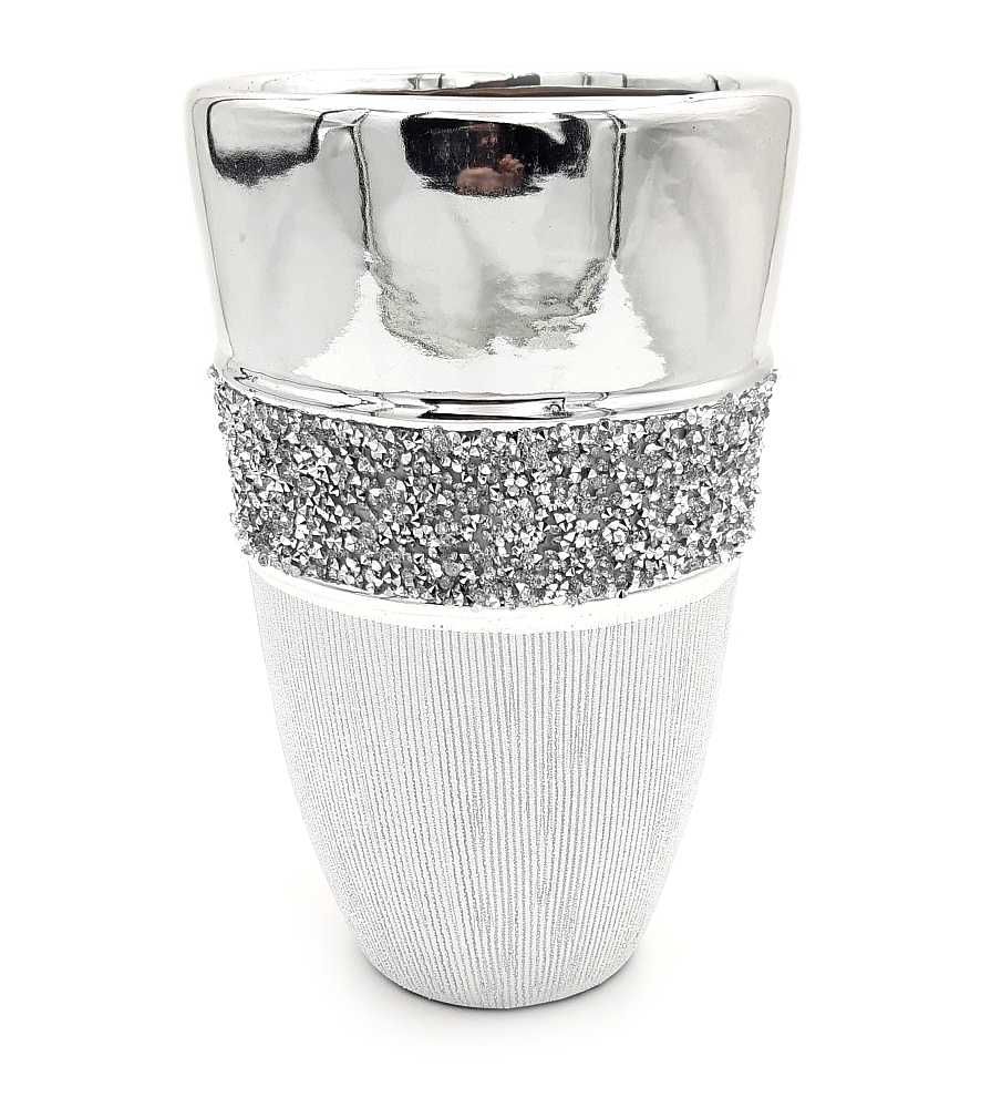 Wazon ceramiczny srebrny glamour z pirytem kryształkami duży