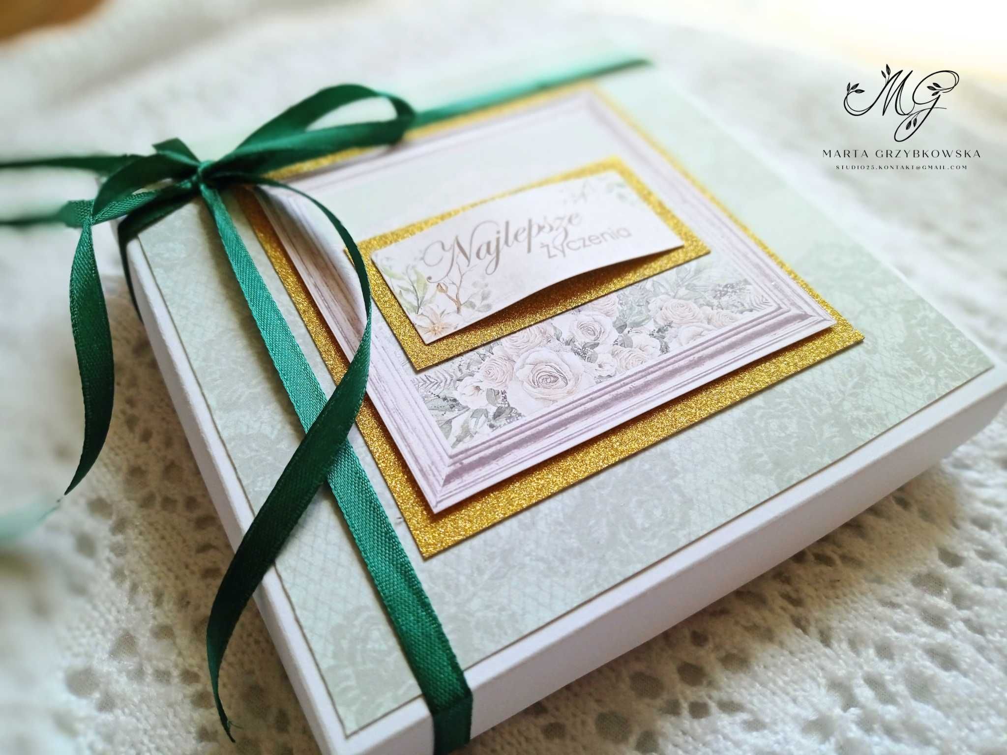 kartka ślubna w pudełku ręcznie robiona boho prezent ślubny