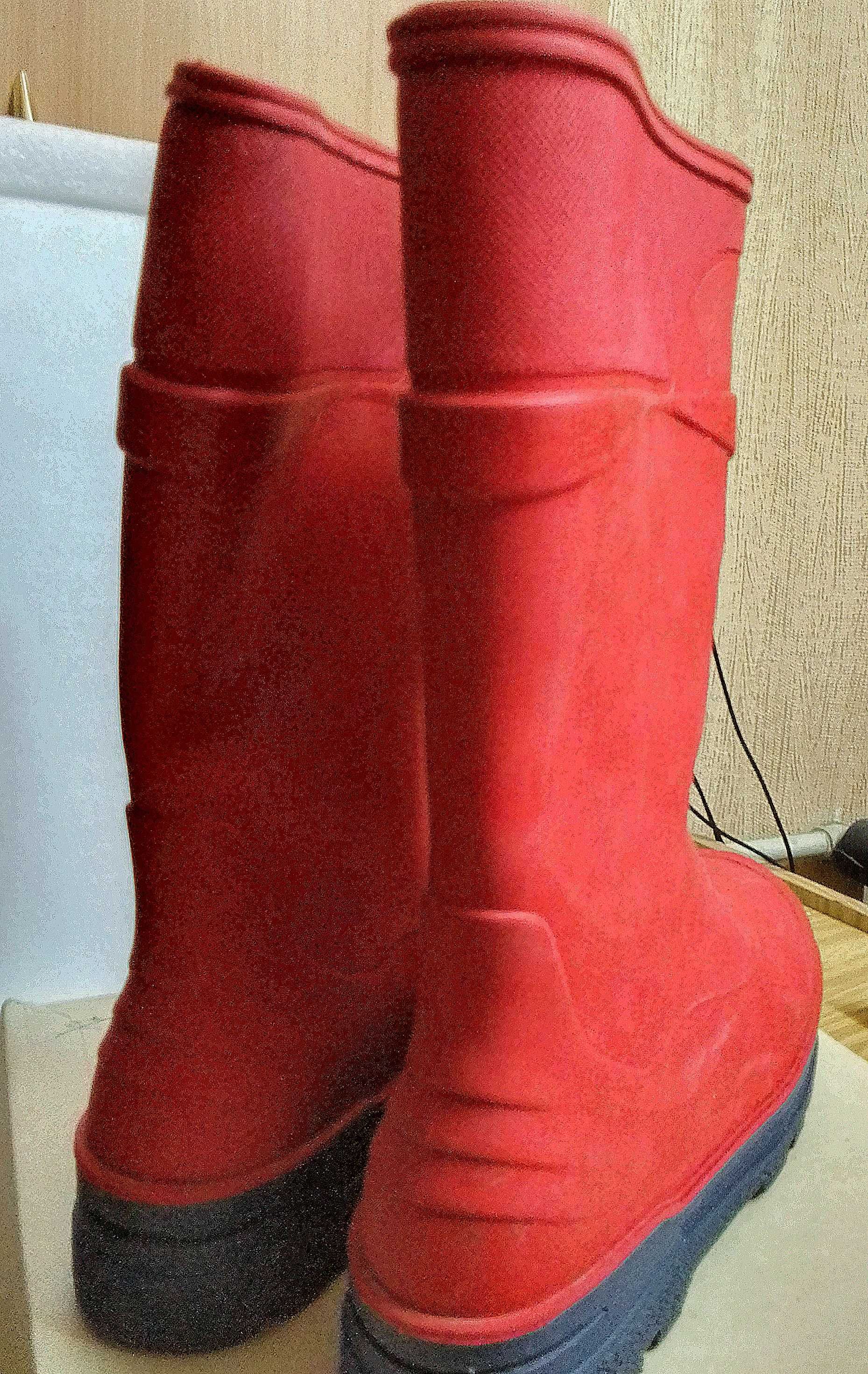 Сапоги женские резиновые утеплённые красные 39