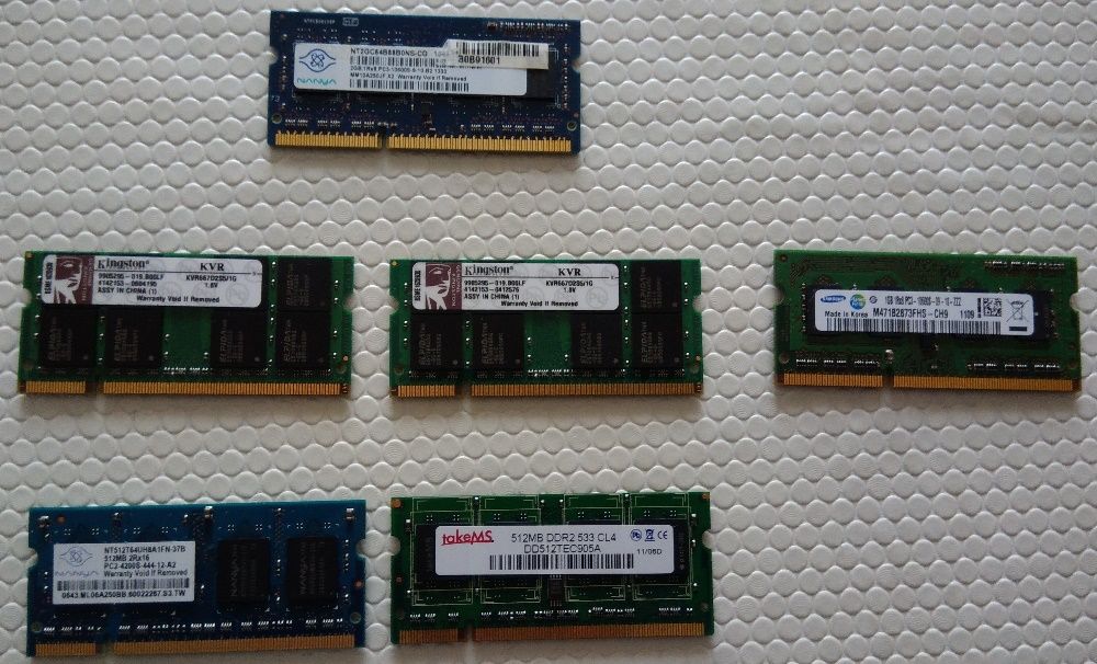 Memorias SODIMM 512Mb, 1Gb e 2Gb