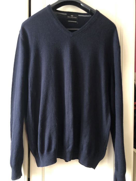 Sweter męski M&S cotton cashmere , XL granatowy , ciepły ,