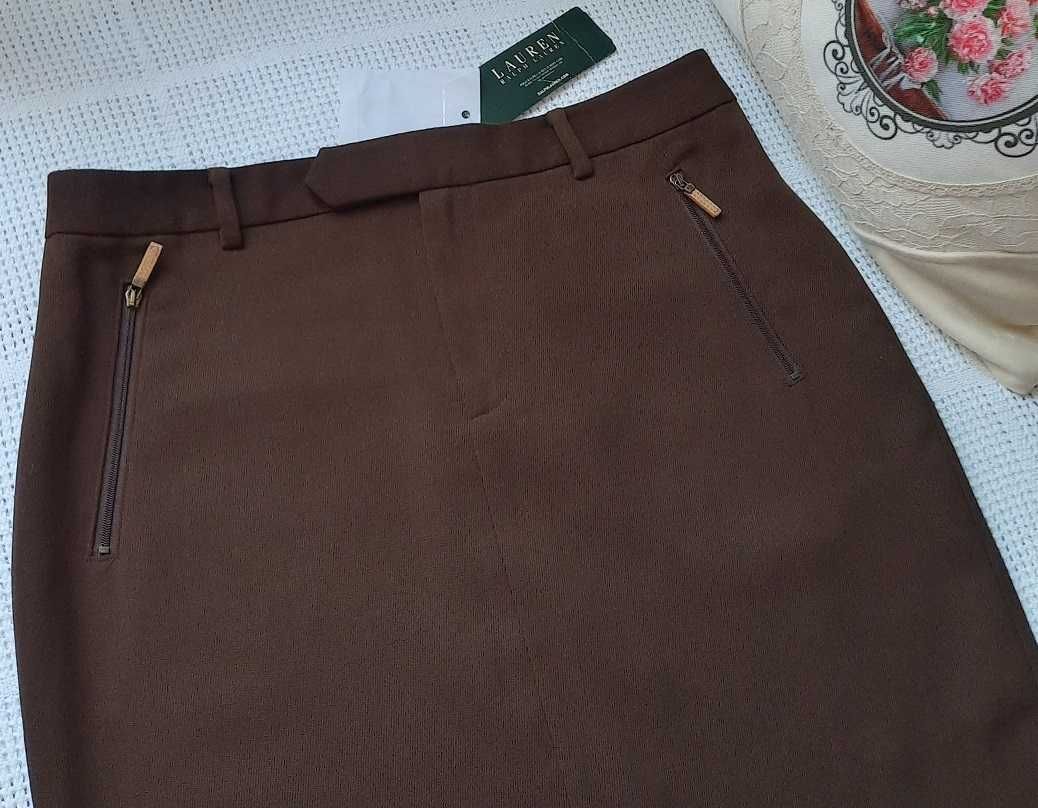 Ralph Lauren 100% Wełna ołówkowa brązowa spódnica midi M M/L
