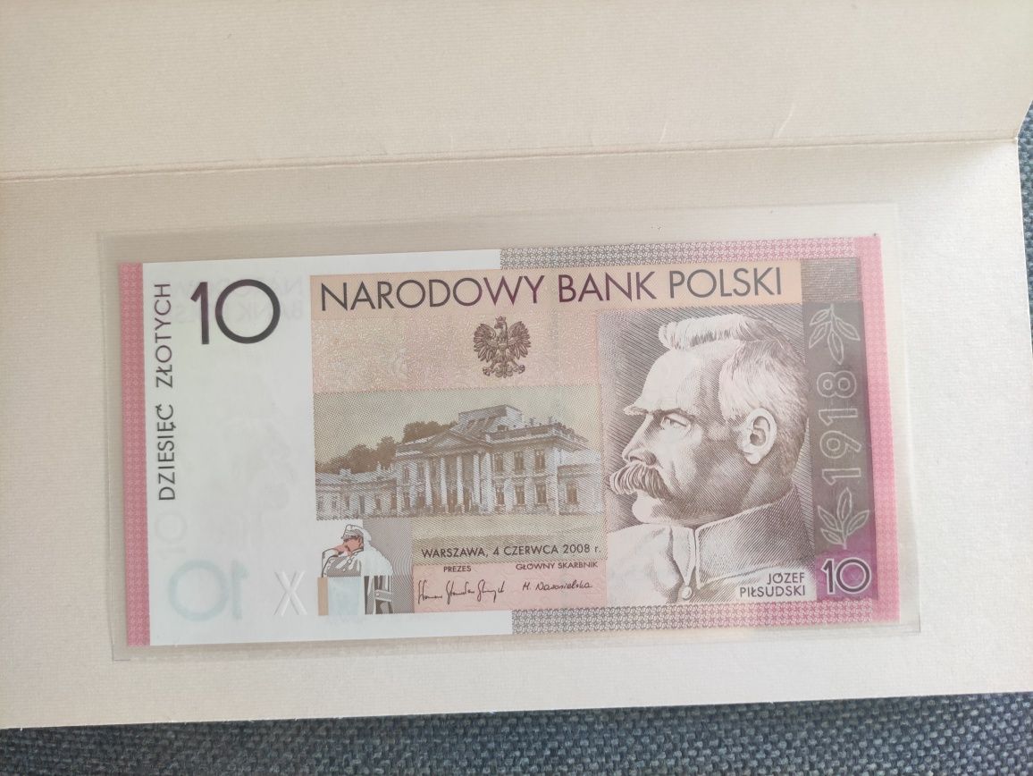 Banknot 10 zł Piłsudski 90 rocznica stan unc