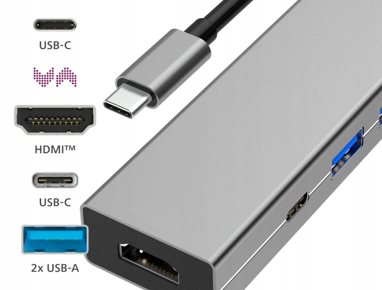 Hama Hub Rozdzielacz Multiport Adapter 4 Porty, 1x USB-C 2x USB-A 1x H