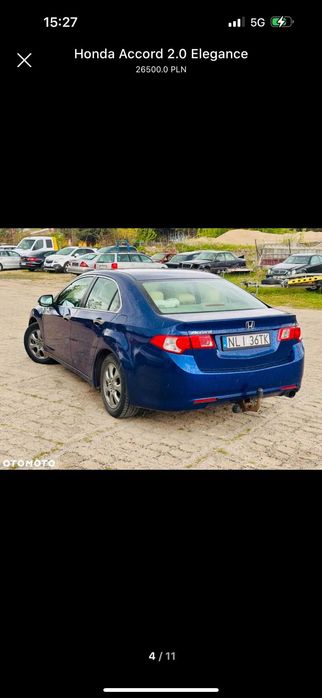 Honda Accord 2008r 2.0 B 156 KM. Białe skóry, bez wkładu.
