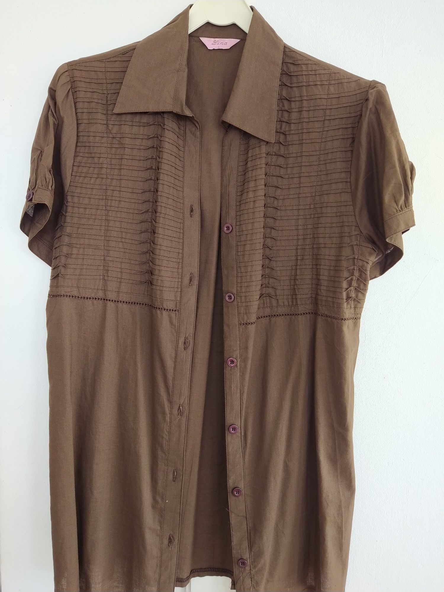 Blusa castanha com bordado - Lina - Tamanho L