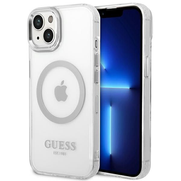 Etui na iPhone'a 14/15/13 6.1" Guess Metal Outline Magsafe Srebrne