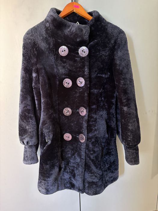 Тепла шубка мутон темно-синя