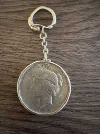 Porta Chaves em prata com um Dolar em prata de 1923