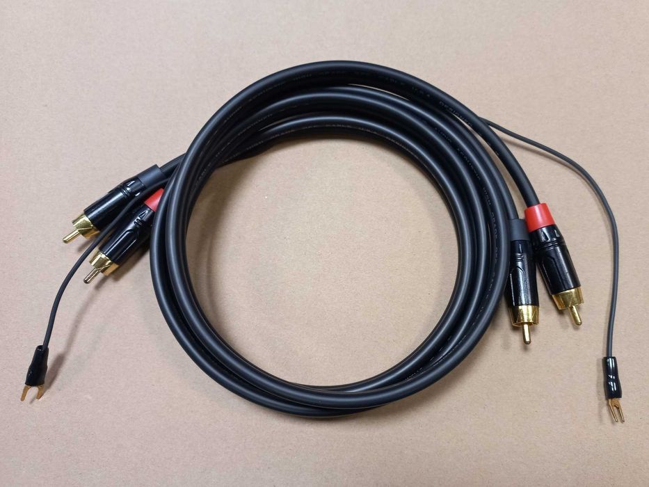 Kabel do gramofonu / interkonekt Phono RCA Hi-Fi z uziemieniem 1,5m