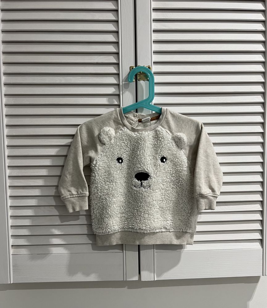 Bluza niemowlęca H&M r.80 unisex miś uszka futerko napy