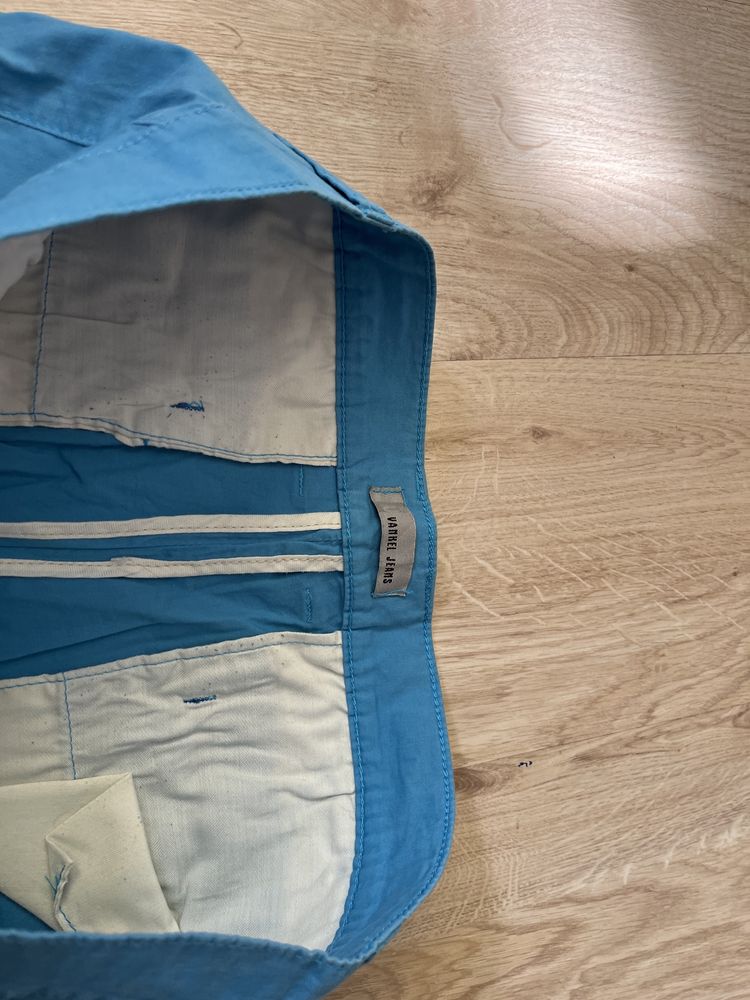 Spodnie z materiału L:32 Van Graaf niebieskie letnie męskie