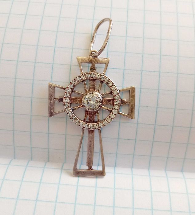 Кулон підвіска Хрестик з каменями. Срібло 925 проба, вага 2,77 г