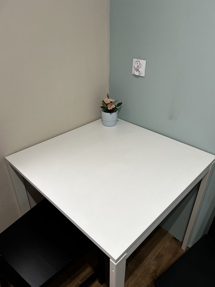 MELLTORP Stół, biały, 75x75 cm, krzesla STEFAN