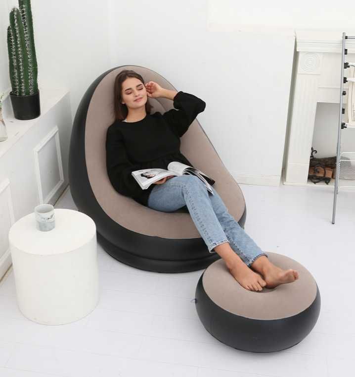 Крісло садове надувне air sofa comfort zd-33223 з пуфом 130*76 см.