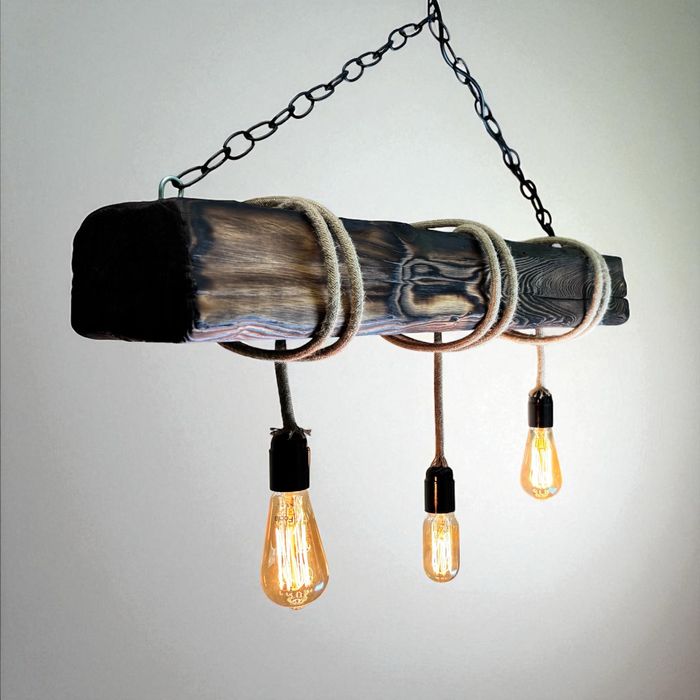 Lampa wisząca z belki loft żyrandol retro stara belka drewno vintage