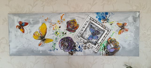 3D Картина с бабочками и цветами 150x50 см