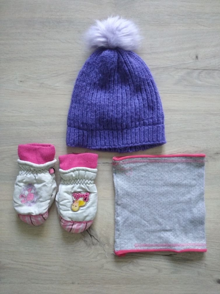 Zestaw zimowy dla dziewczynki czapka komin rękawiczki