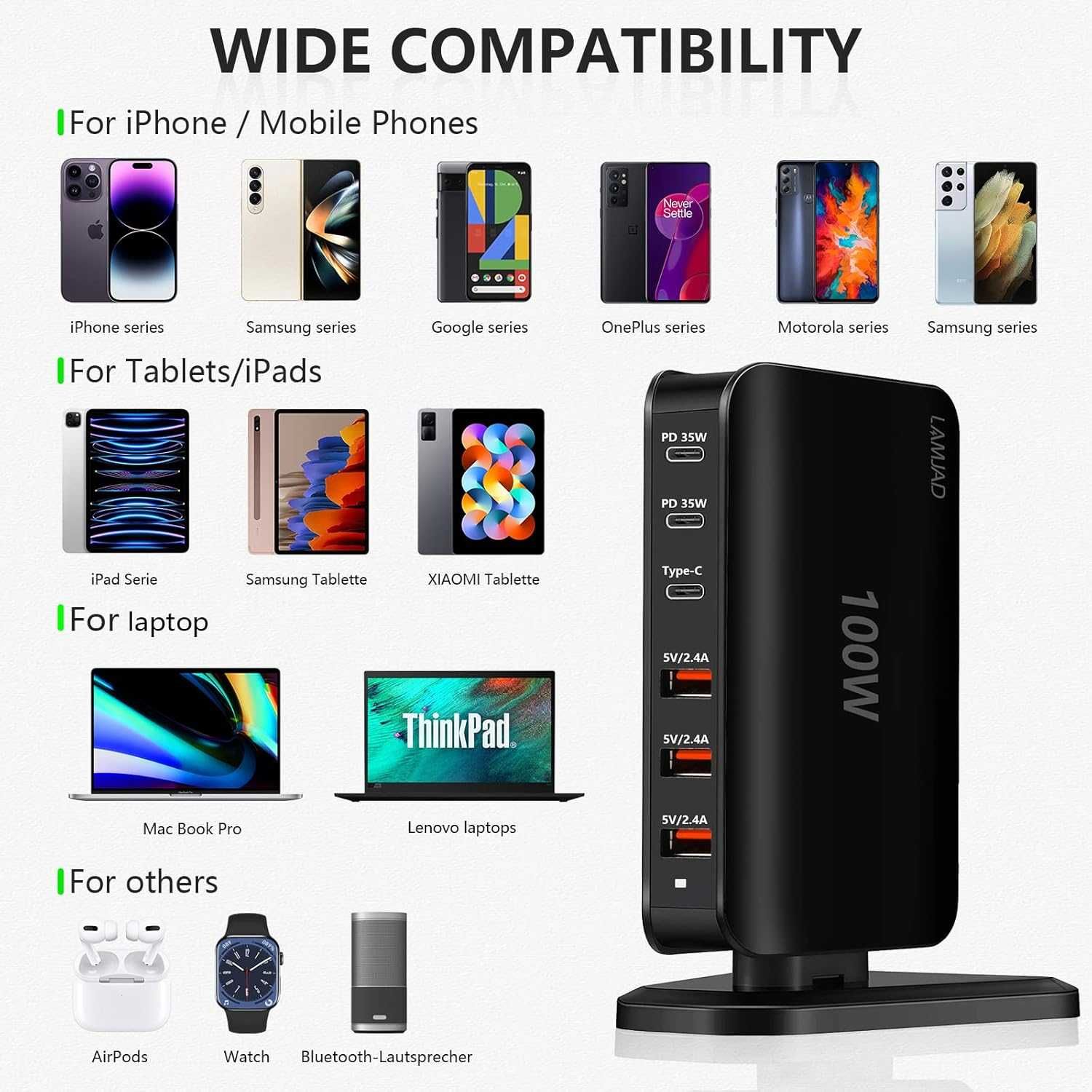Ładowarka USB 100w 6 portowa MIX
