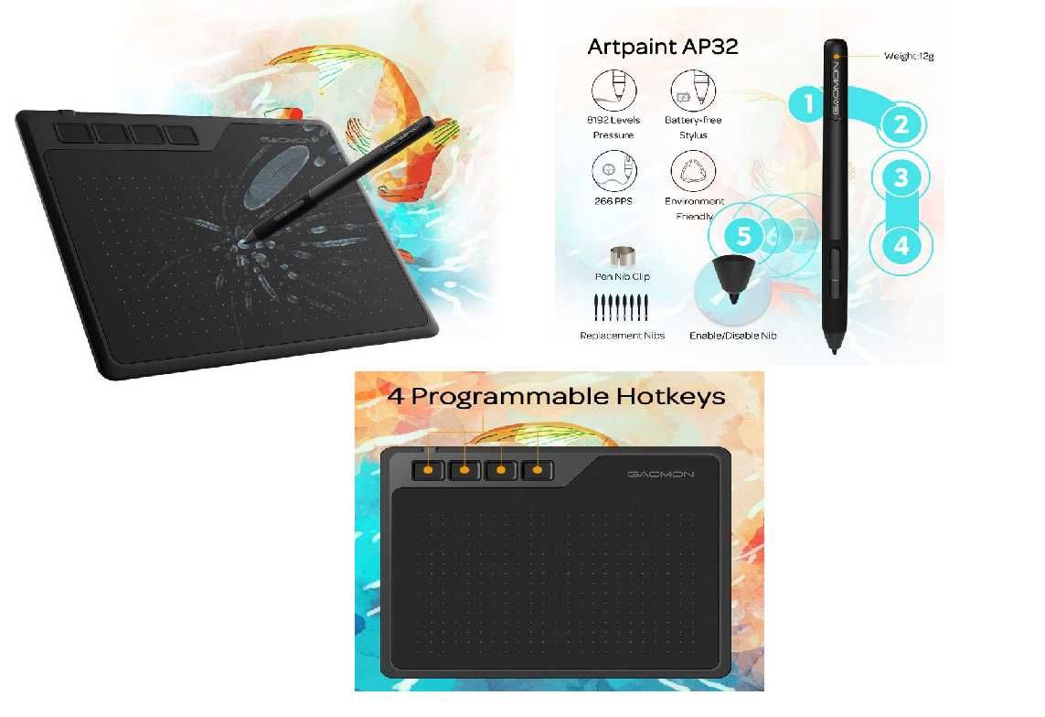 GAOMON S620 6,5 x 4 polegadas Tablet gráfica com pressão de 8192