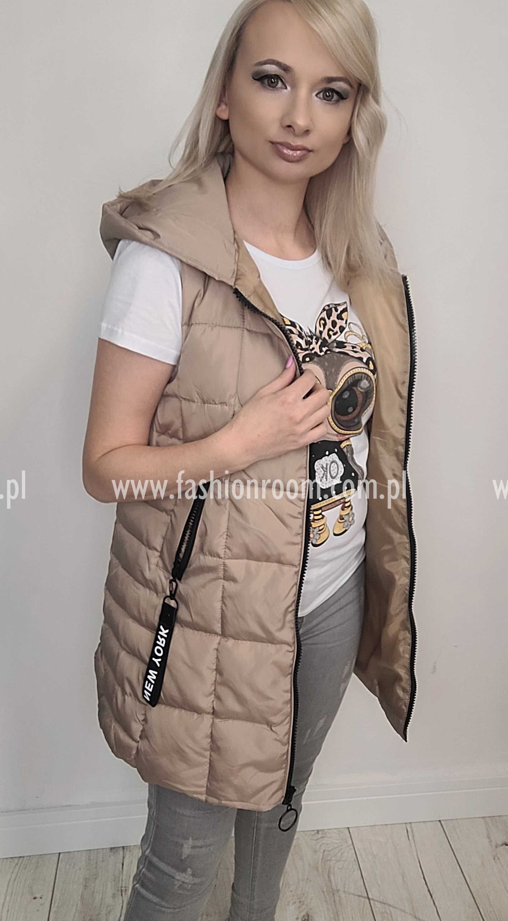 KAMIZELKA roz 3X-7XL bezrękawnik beż pikowana damska TU KUPUJESZ L