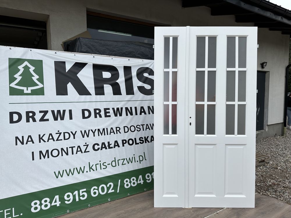 Drzwi wewnętrzne drewniane OD RĘKI dwuskrzydłowe białe cała Polska