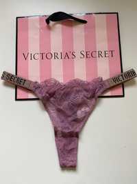 Stringi fioletowe koronkowe Victoria Secret rozmiar M 35cm na płasko