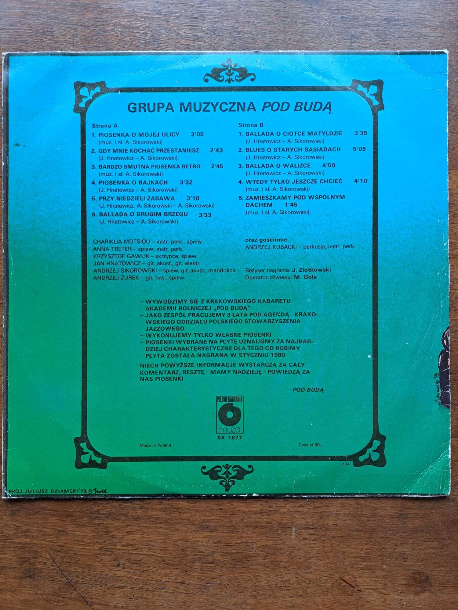 Płyta winylowa Grupy Muzycznej Pod Budą 1980