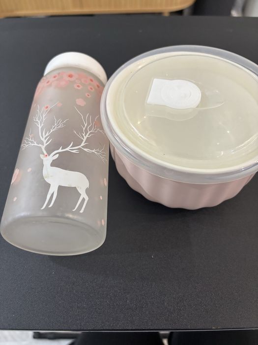 Рожева миска судочок з кришкою керамічна