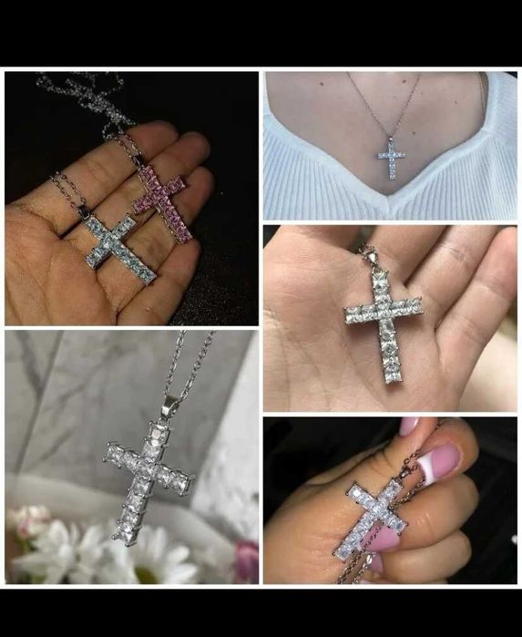кольє хрестик з камінчиками