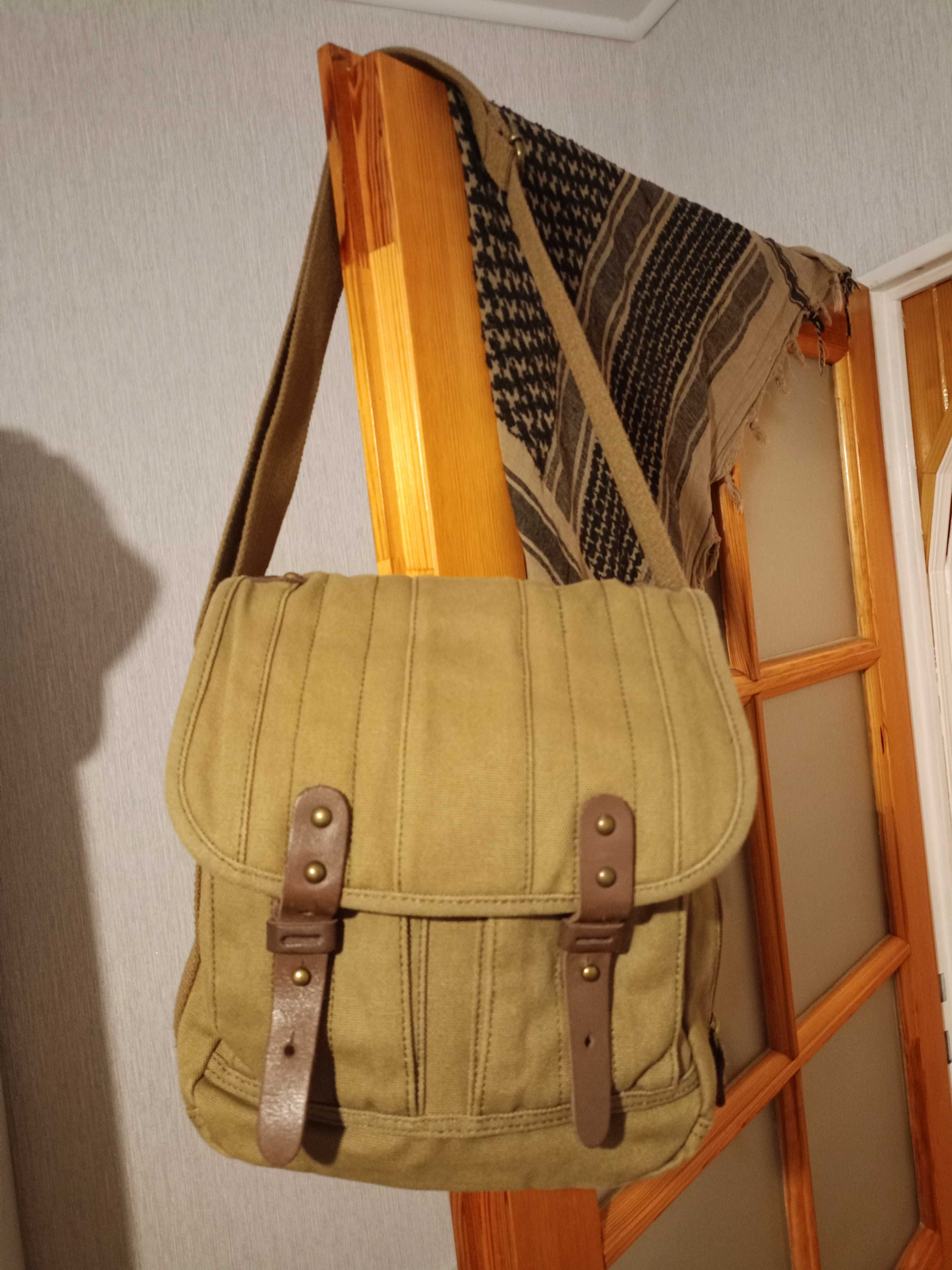 Torba na ramię męska retro vintage canvas płótno skóra chlebak Gootium