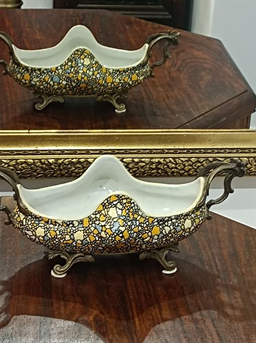 Żardiniera porcelana okuta brązem. Mozaika. Art Deco. .Krakelura..