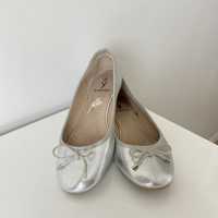 Baleriny 38 damskie buty srebrne z kokardką baletki