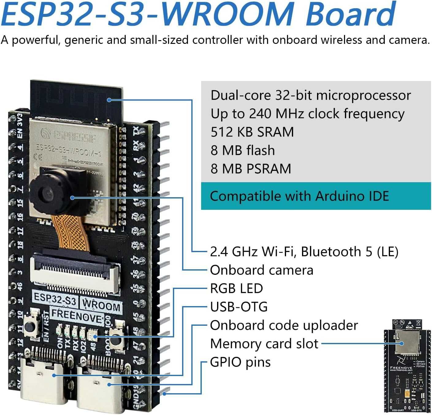 Freenove ESP32 Board Dual-core 32-bit 240 MHz Microcontroller [2512]
