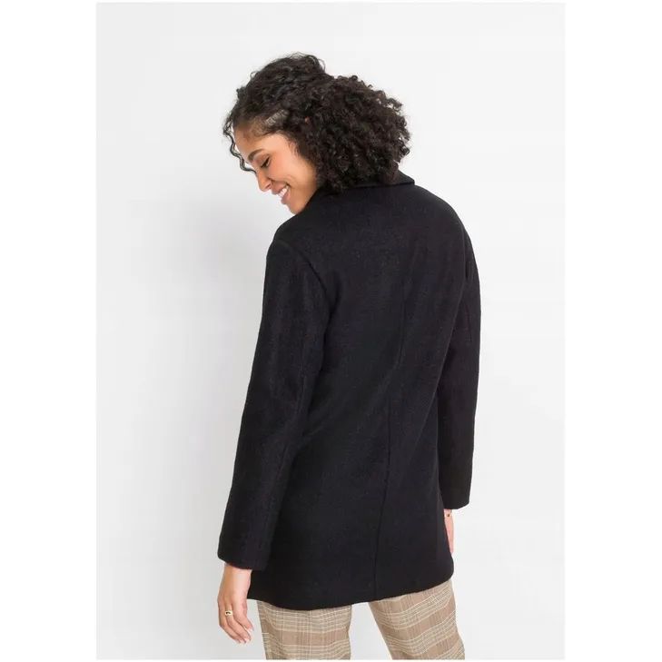 bonprix czarny przejściowy płaszcz oversize guzik wełna flausz 48-50