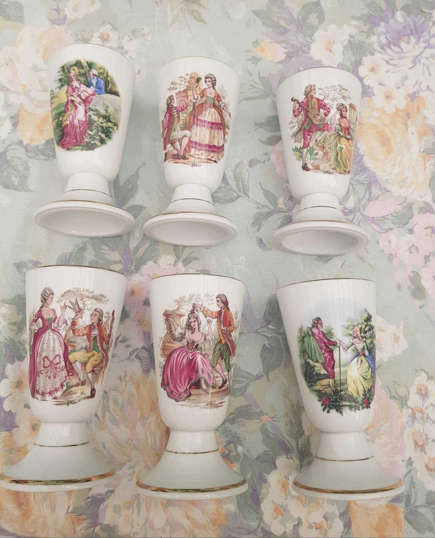 Conjunto de 6 copos em porcelana fina Francesa