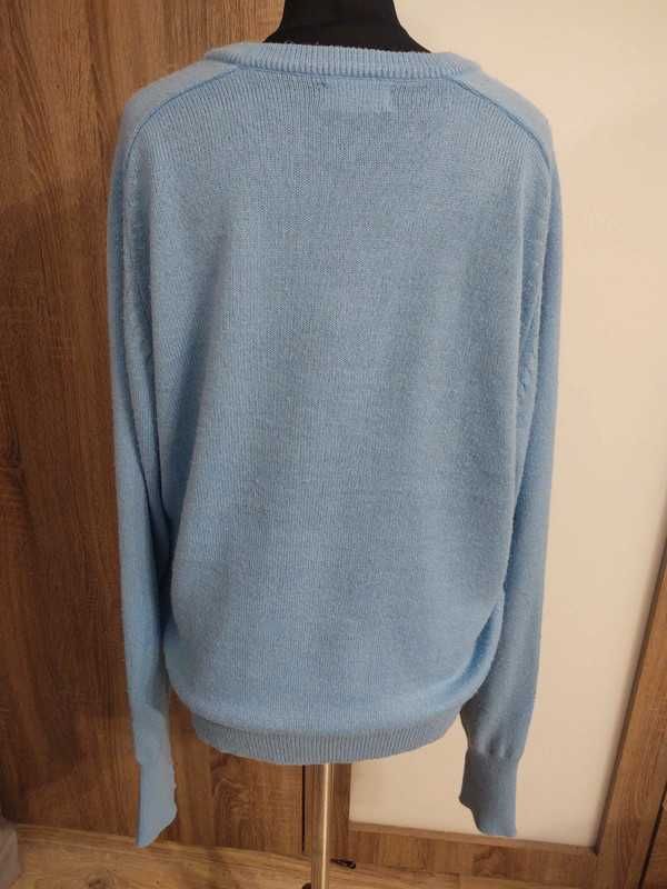 Vintage Błękitny Sweter w Serek Długi Rękaw Unisex Hetcher Rozmiar L