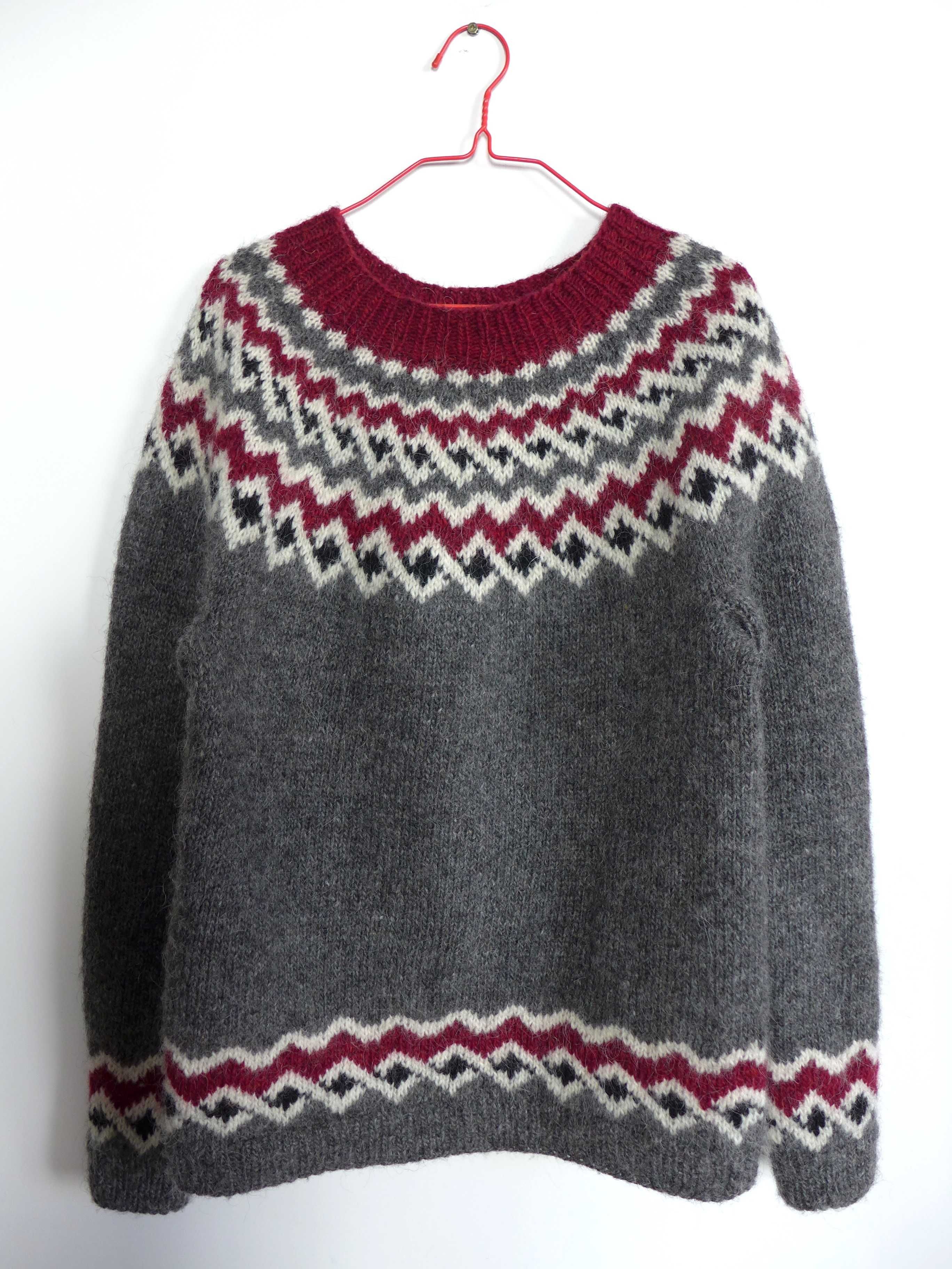 Oryginalny sweter islandzki WEŁNA ISLANDZKA 36 S rękodzieło na drutach