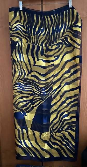 Oryginalna, elegancka chusta 100x105cm złotawo-żółto-granatowa NOWA