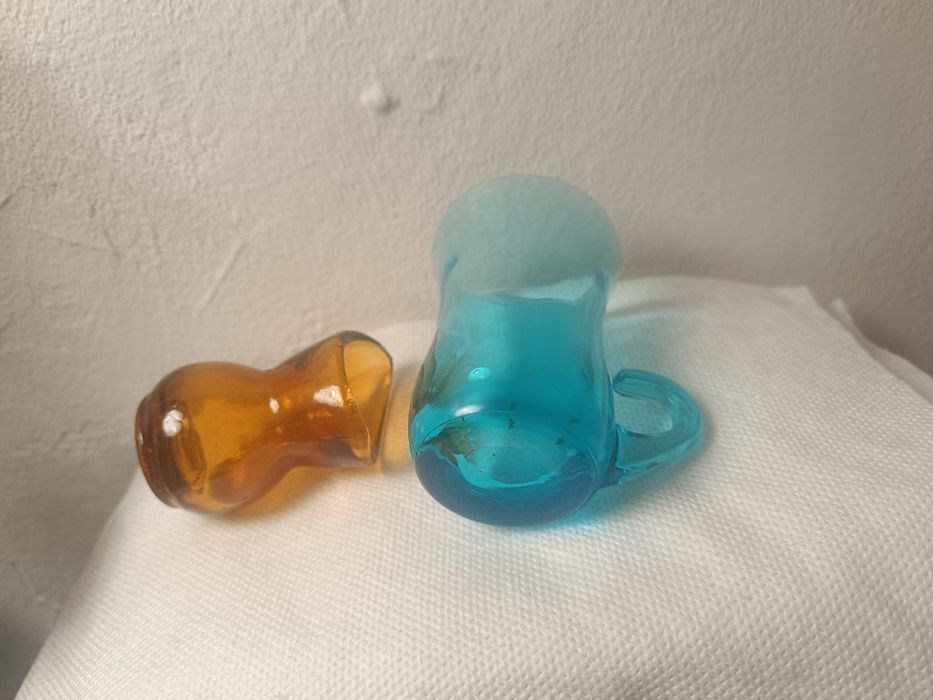 2 sztuki cudny mini wazon, wazonik szklany, szkło, Miodowy i Turkusowy