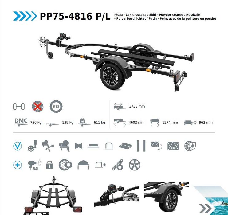Skuter wodny / mała łódź - przyczepa do transportu LORRIES, płoza