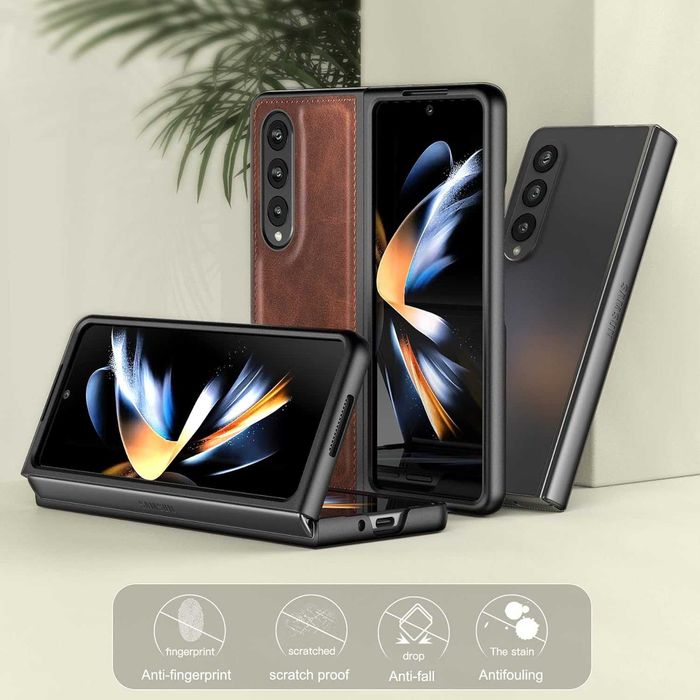 FOLUU etui skórzane do Samsung Galaxy Z Fold 4 5G 360 pancerne brązowe