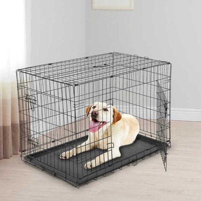 PawHut Gaiola para Cães com 2 Portas Aço 121x74,5x81cm Preto