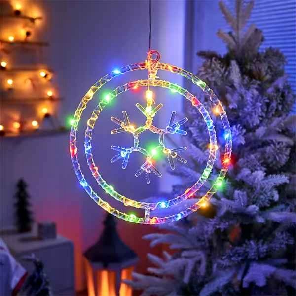 Ozdoba Okienna Witraż Gwiazda Śnieżynka W Kole Led Multikolor 3D