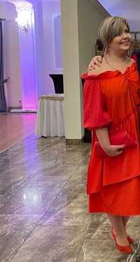 Idealna, elegancka czerwona sukienka, hiszpanka, falbany XXL