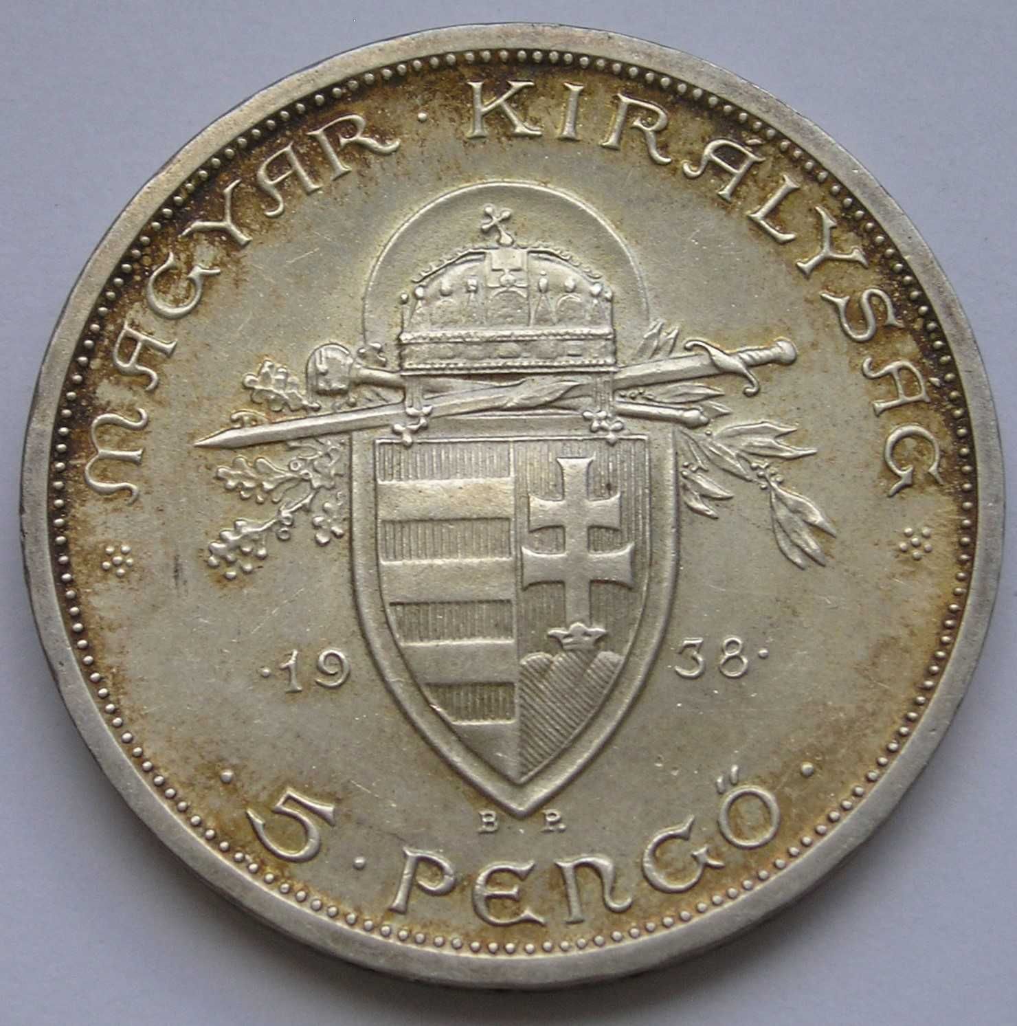 Węgry 5 pengo 1938 - Święty Stefan - srebro
