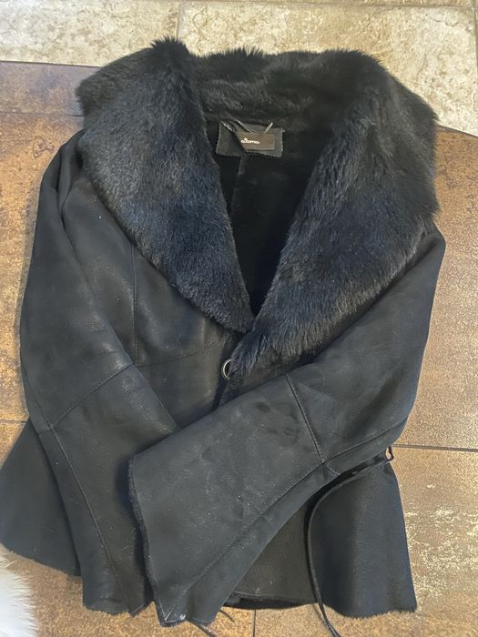 Дубленка чорна, з глянцевим напиленням