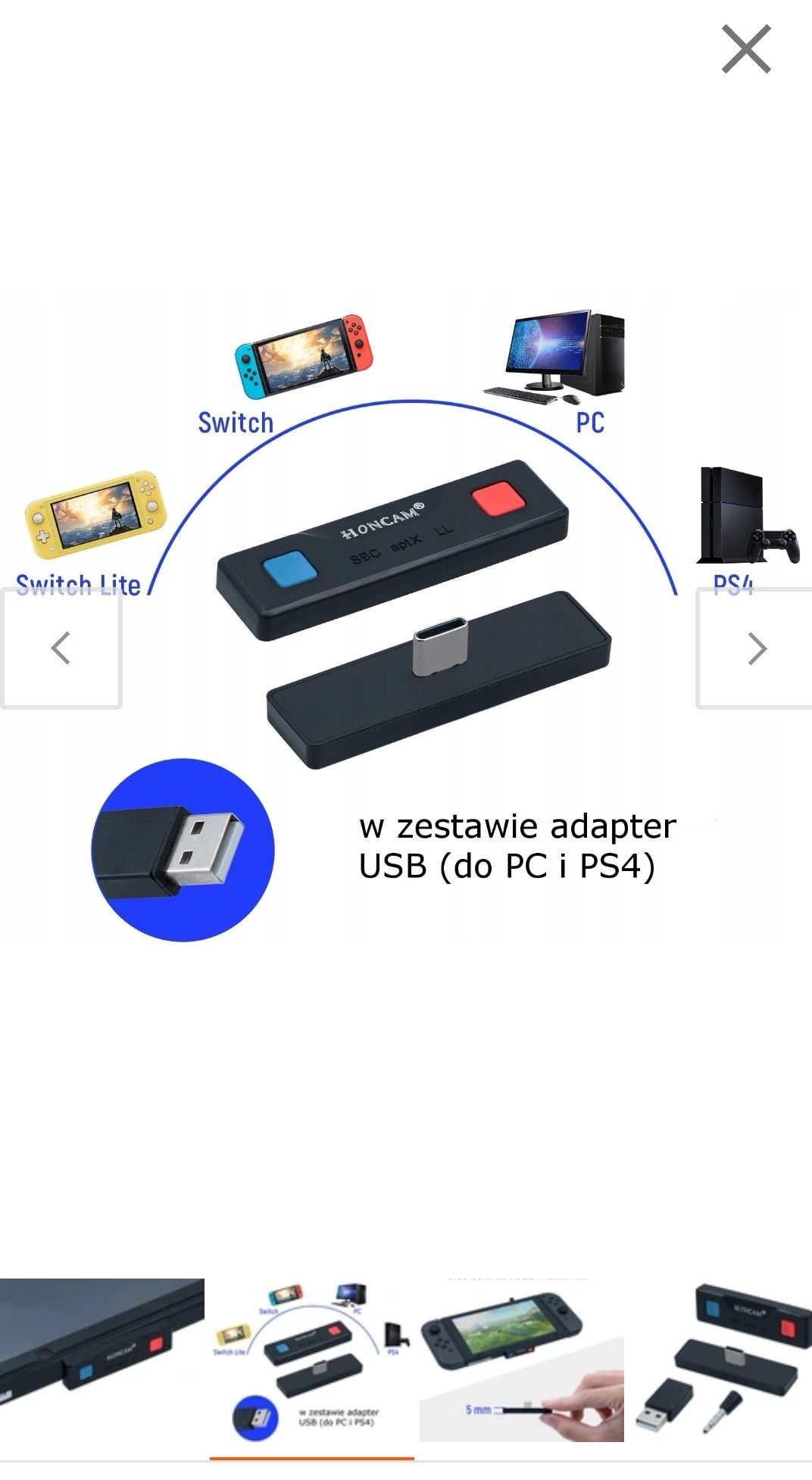 Mini adapter bluetooth audio do Switch i Lite