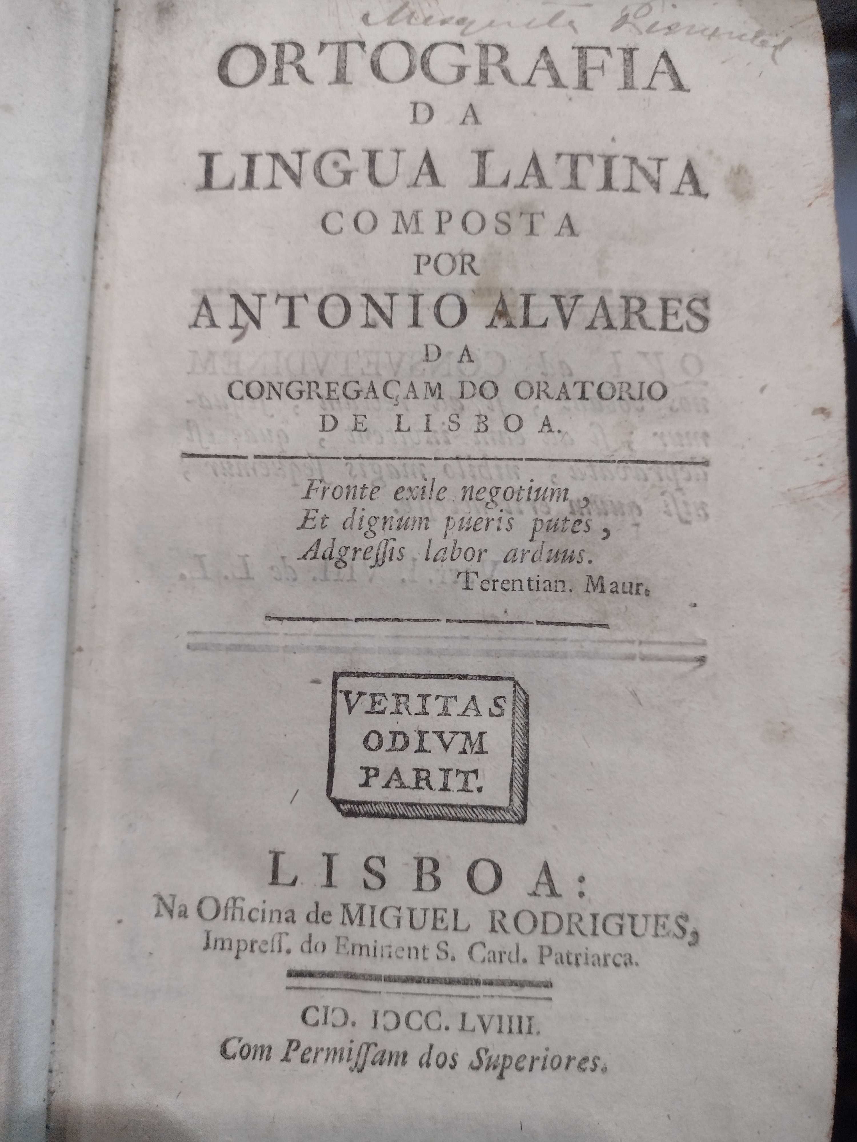 Ortografia da Língua Latina 1760 Antonio Alvares